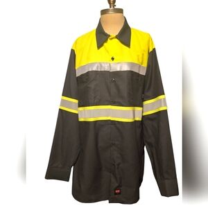 🦺New RED KAP men's utility  reflection stripe button-down workshirt XL